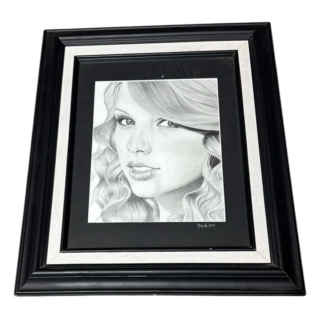 Taylor swift hand drawn pencil sketched framed art work swiftie
